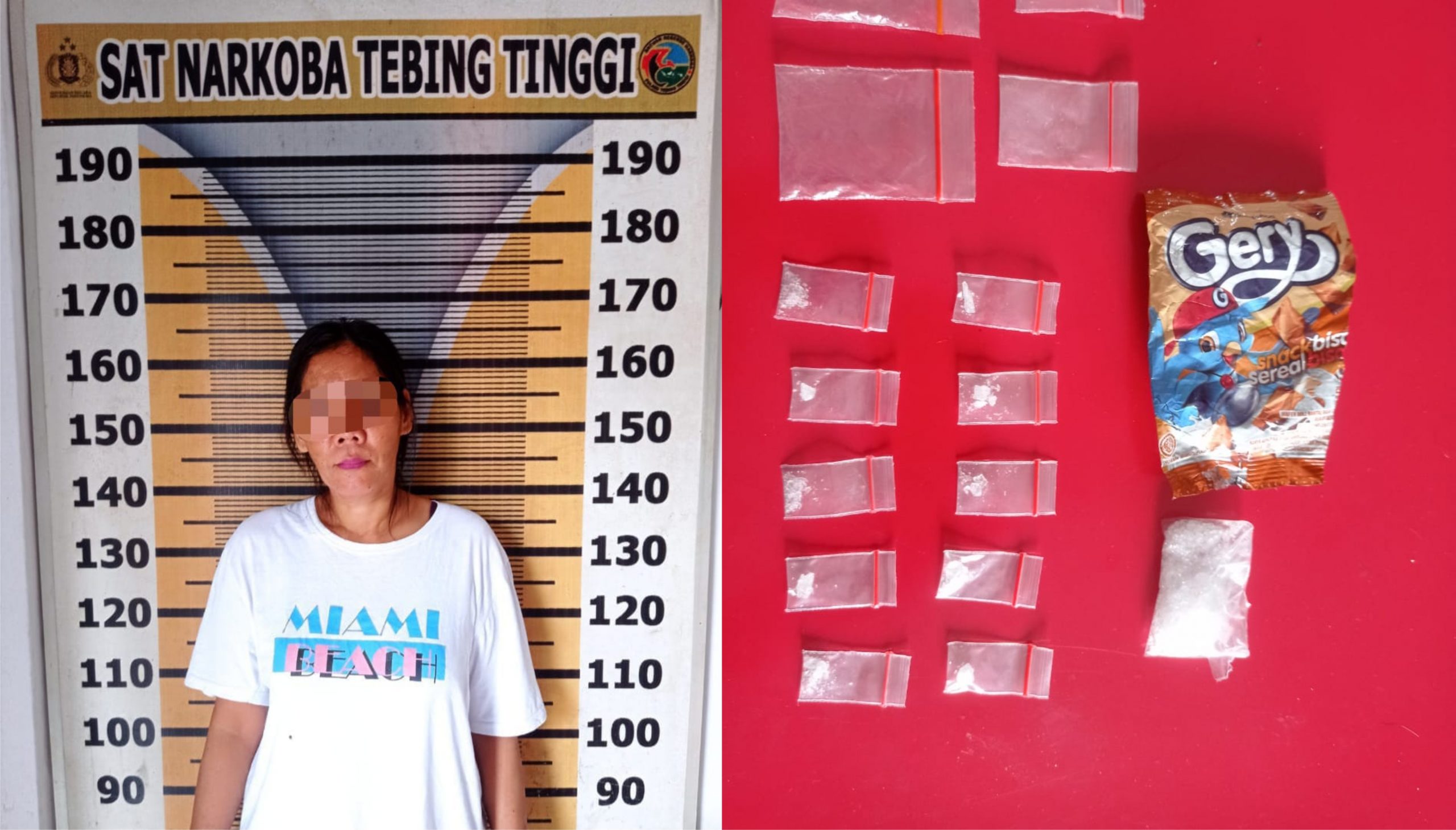 Dewi bersama barang bukti dagangannya.