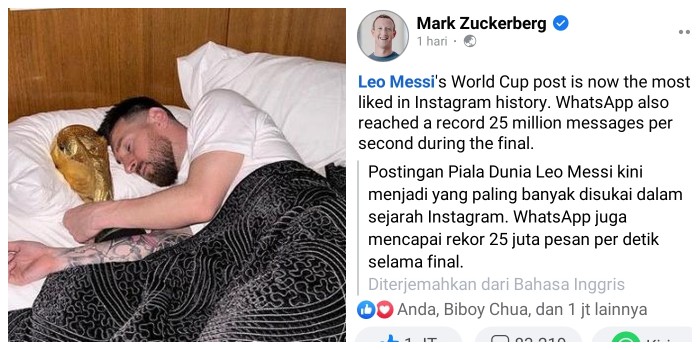 Catat Rekor, WhatsApp Klaim Ada 25 Juta Pesan Per Detik Saat Final Piala Dunia 2022