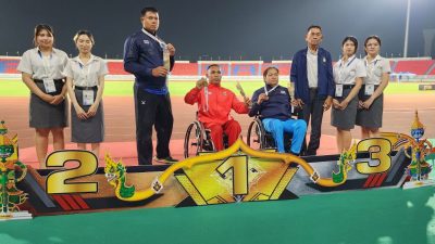 Atlet lempar cakram putra NPC Sumatera Utara, Riadi Saputra, sukses meraih prestasi membanggakan di ajang Grand Prix Thailand Open 2023 yang berlangsung di Nakhon Ratchasima, Thailand.(Dani/NON-STOP.id)