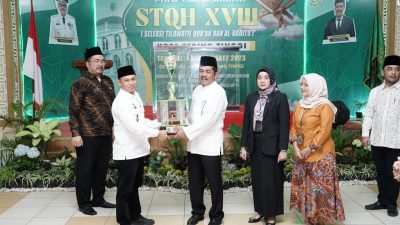 Pj Wali Kota Tebingtinggi Muhammad Dimiyathi SSos MTP membuka secara resmi Seleksi Tilawatil Qur’an dan Al-Hadits XVIII di gedung Hj Sawiyah Nasution, Jalan Dr Sutomo, Kota Tebingtinggi, Rabu (08/03/2023).(Bekti/NON-STOP.id)
